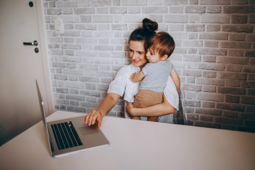 A young mom working from home